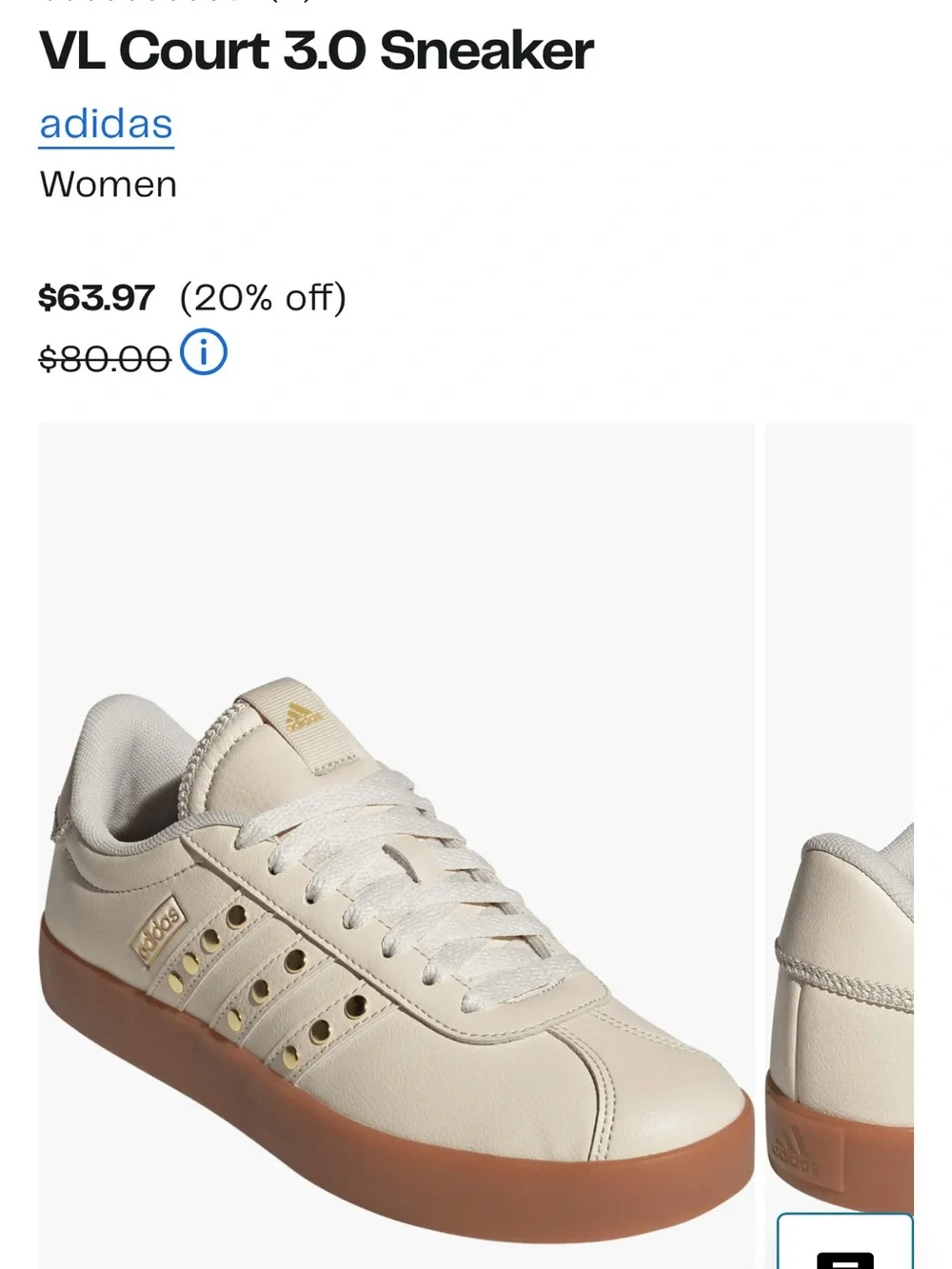 adidas Women's VL Court 3.0 Wonder White Gold Stud Sneakers
